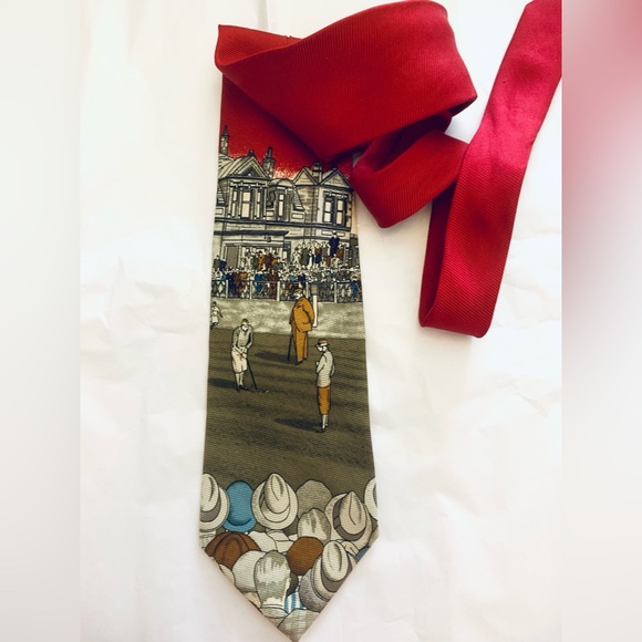 Vintage 90’s polo Ralph Lauren tie rare golf made by hand from pure silk red - Picture 1 of 11